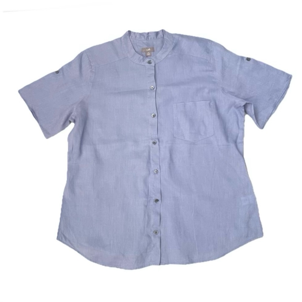 J.Jill 100% Linen Light Blue Short Sleeve Button Up Shirt